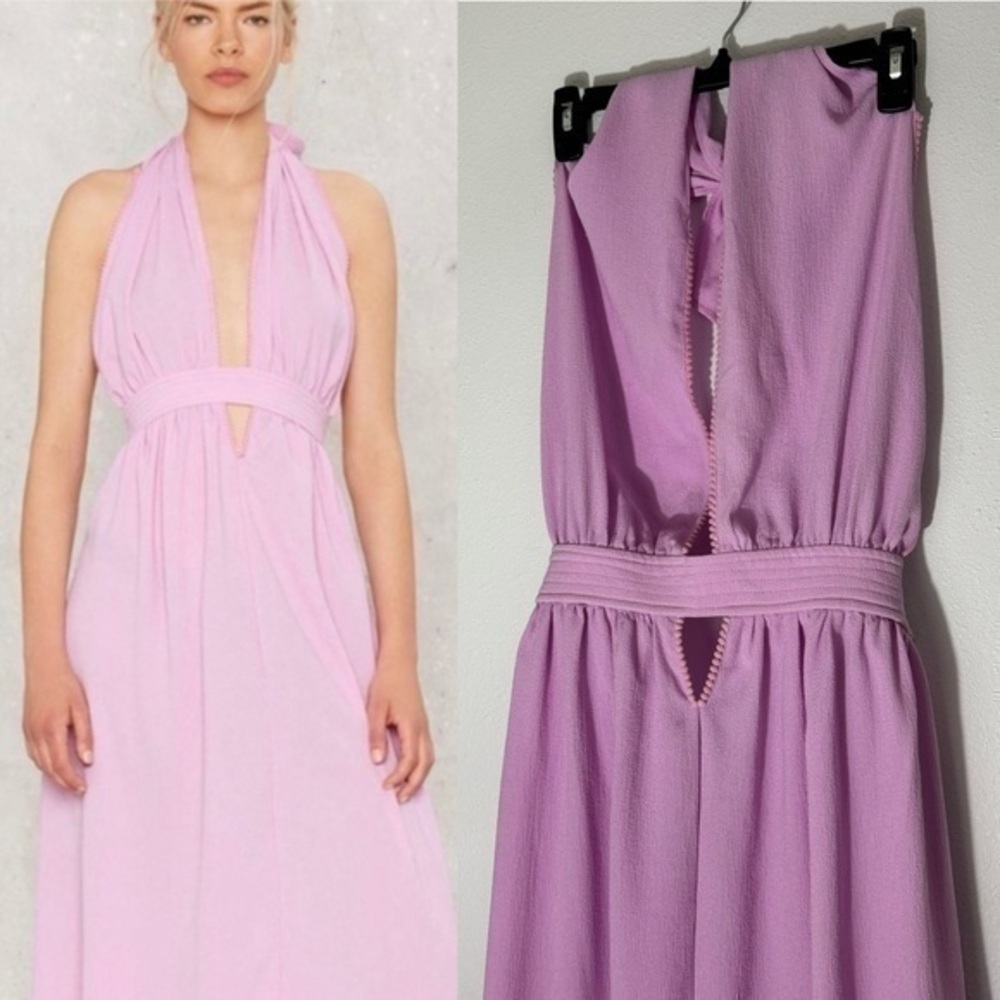 Lioness NWT Positano lavender purple halter maxi dress size L